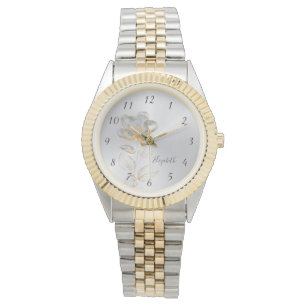 Gold Flower Silver Add Name Watch
