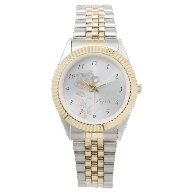 Gold Flower Silver Add Name  Watch (Front)
