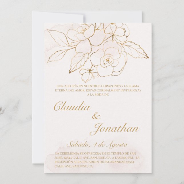 Gold flower spanish wedding invite (Front)
