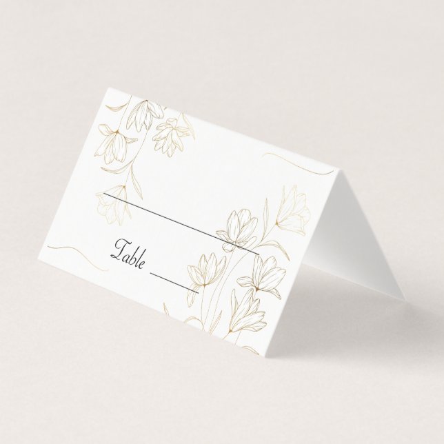 Gold Flower Table Number and Name Place Cards (Front)