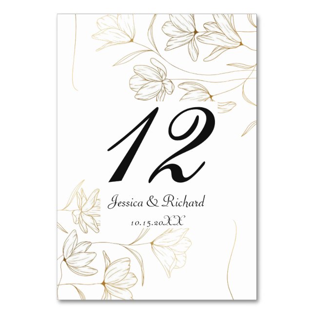 Gold Flower Table Number Seating Place Card (Front)