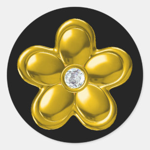 GOLD FLOWER WITH DIAMOND CLASSIC ROUND STICKER