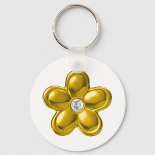 GOLD FLOWER WITH DIAMOND KEY RING
