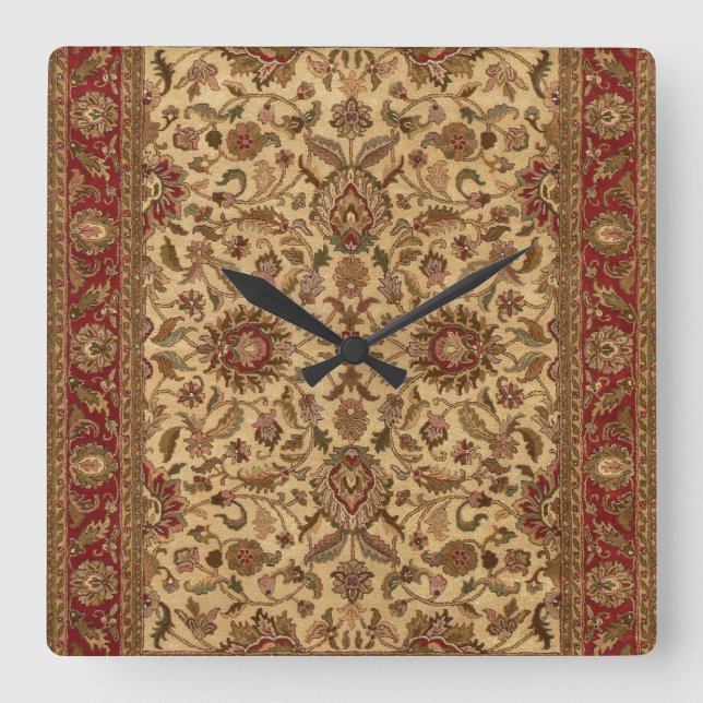 Gold Flowers Arabesque oriental tapastery Square Wall Clock (Front)