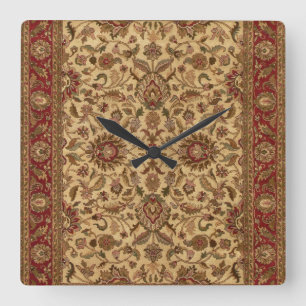 Gold Flowers Arabesque oriental tapastery Square Wall Clock