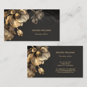 Gold Flowers Black Business Card
