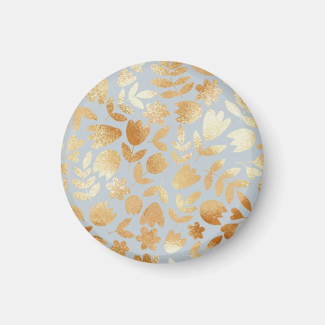 Gold flowers, blue background, foil imitation. magnet (Front)