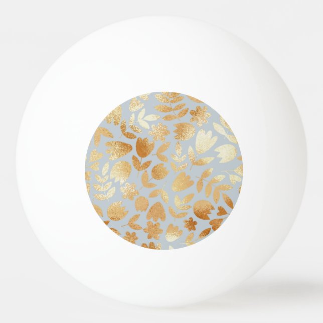 Gold flowers, blue background, foil imitation. ping pong ball (Front)