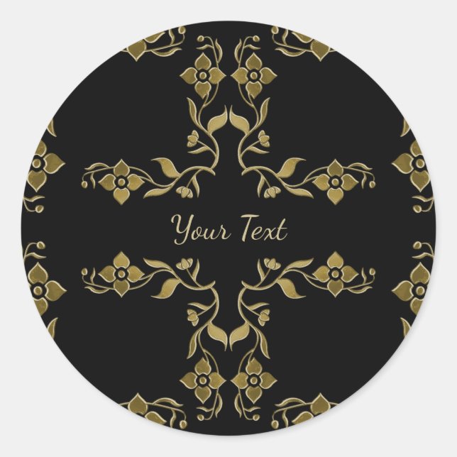 Gold Flowers Classic Round Sticker (Front)