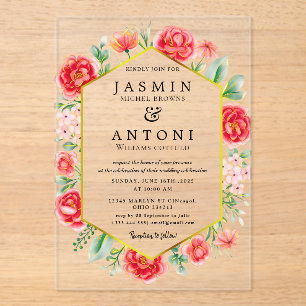 gold  Flowers  Fall Foliage Wedding  Acrylic Invitations