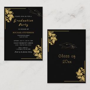 Gold Flowers Frame Graduation Invitation Example
