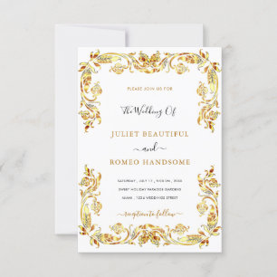 Gold Flowers Framed Wedding Invitation Template