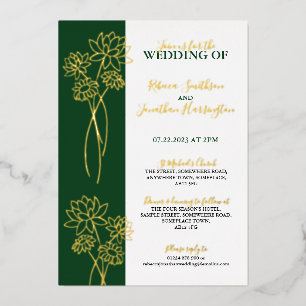 Gold Flowers Green Photo Wedding Foil Invitation