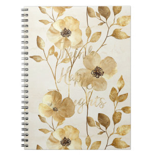 Gold Flowers Inspirational Happy Thoughts Notebook