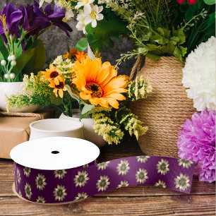 Gold Flowers Liberty Pattern, Pretty Floral Purple Grosgrain Ribbon