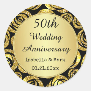 Gold flowers on black 50th Anniversary Classic Round Sticker