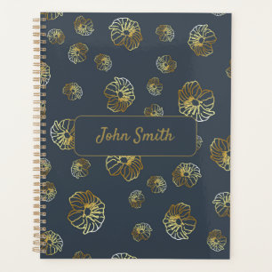 Gold Flowers on Black_ Floral Pattern Script Planner