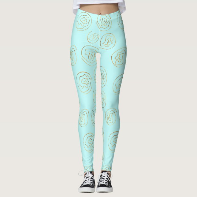 Gold Flowers on Turquoise Easter Yoga Pants (Front)