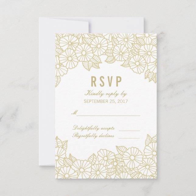 Gold Flowers on White Response RSVP Card (Front)