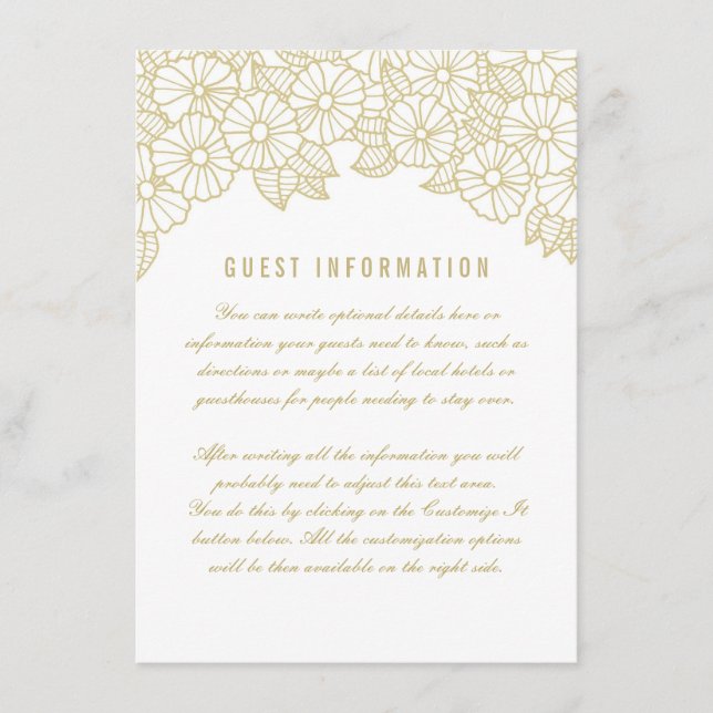 Gold Flowers on White Wedding Insert Card (Front)
