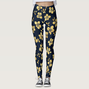 Gold Flowers Pattern Leggings