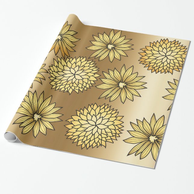 Gold Flowers Pattern Wrapping Paper (Unrolled)