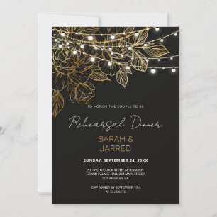 Gold Flowers String Lights Rehearsal Invitation