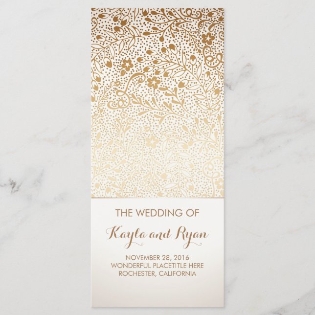Gold Flowers Vintage White Wedding Programs Programme (Front)