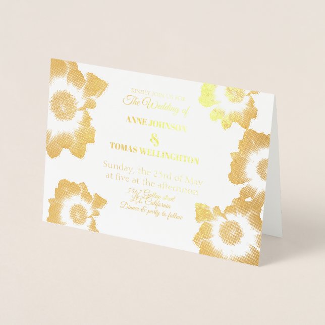Gold flowers Wedding Invitation Foil Card (Front)