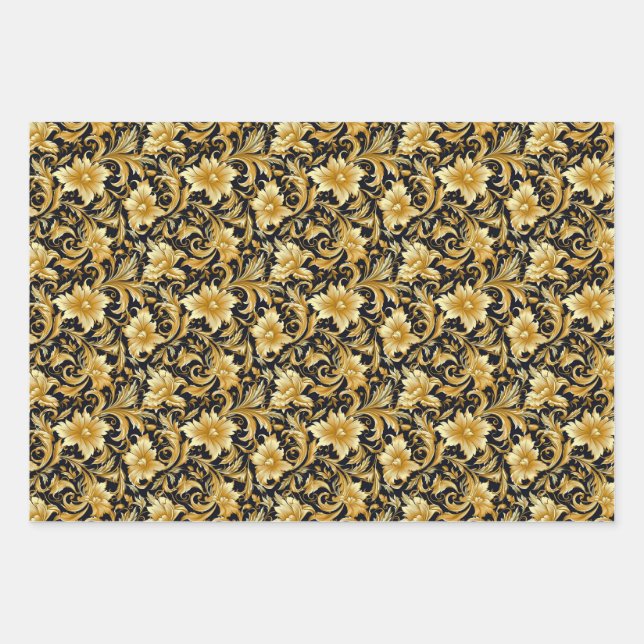 Gold flowers wrapping paper (Front 3)