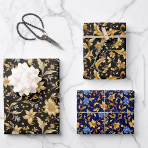 Gold flowers wrapping paper