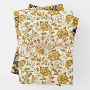 Gold flowers wrapping paper