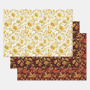Gold flowers wrapping paper