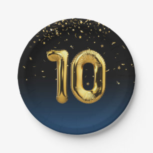 Gold Foil 10 Balloons And Confetti Paper Plate