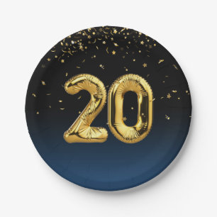 Gold Foil 20 Balloons And Confetti Paper Plate