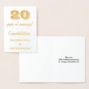 Gold Foil 20th Wedding Anniversary + Custom Names Card