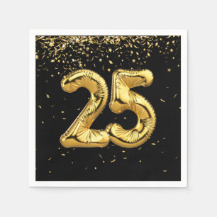Gold Foil 25 Balloons And Confetti Napkins