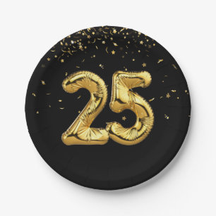 Gold Foil 25 Balloons And Confetti Paper Plate