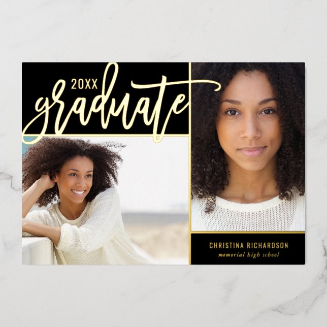 Gold Foil 2 Photo Graduation Announcement (Front)