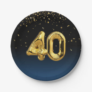 Gold Foil 40 Balloons And Confetti Paper Plate