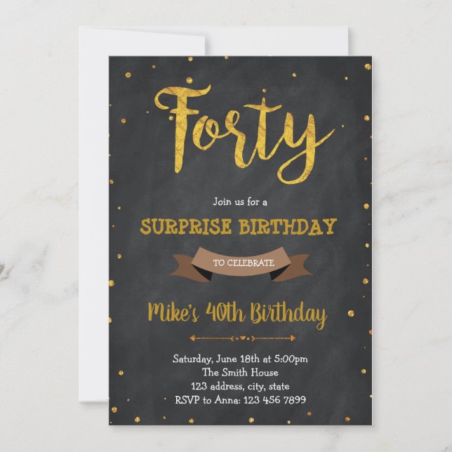 Gold foil 40th birthday party invitation (Front)