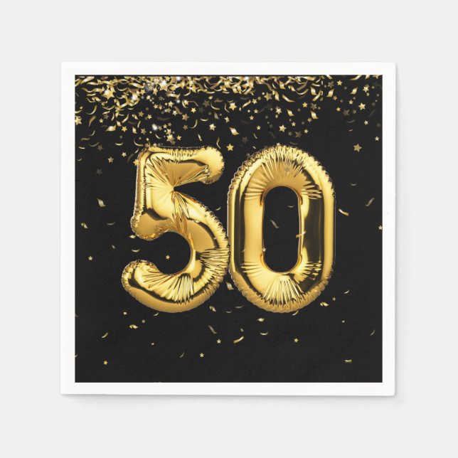 Gold Foil 50 Balloons And Confetti  Napkins (Front)