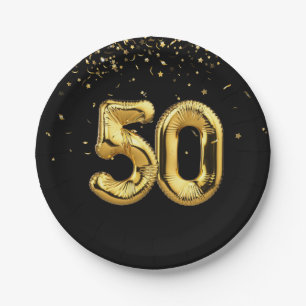 Gold Foil 50 Balloons And Confetti Paper Plate
