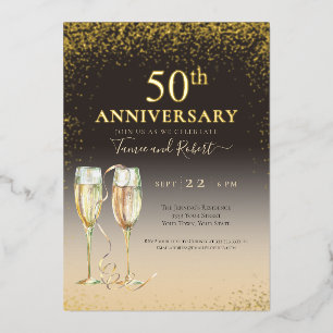 Gold Foil 50th Glitter Champagne Anniversary