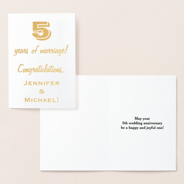 Gold Foil 5th Wedding Anniversary + Custom Names Card (Display)