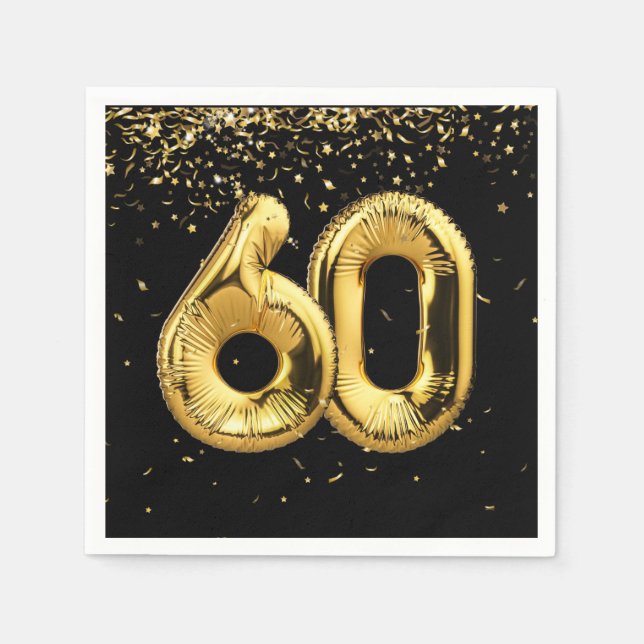 Gold Foil 60 Balloons And Confetti  Napkins (Front)