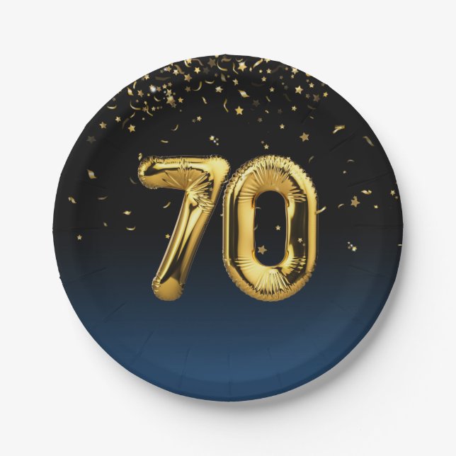 Gold Foil 70 Balloons And Confetti Paper Plate (Front)