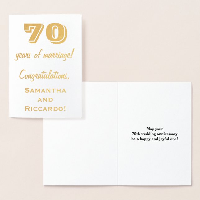 Gold Foil 70th Wedding Anniversary + Custom Names Foil Card (Display)