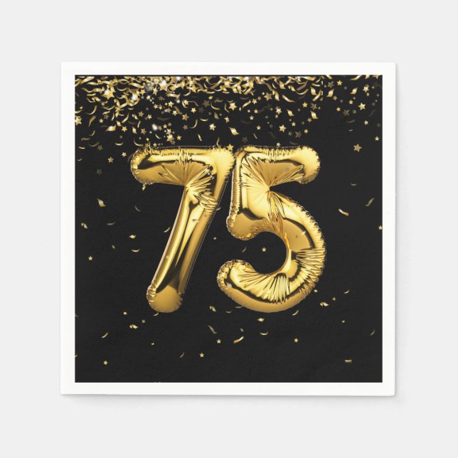 Gold Foil 75 Balloons And Confetti  Napkins (Front)