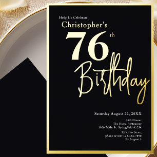 Gold Foil 76th Birthday Invitation Modern Elegant 